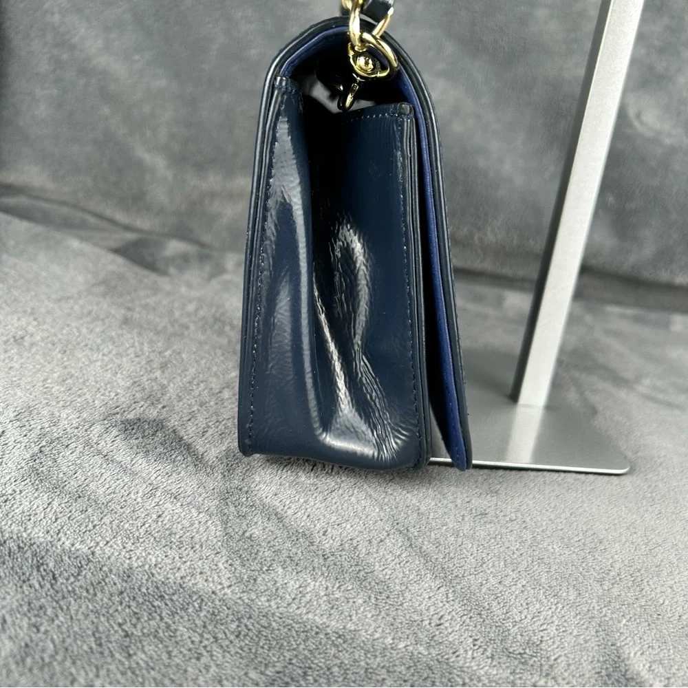 St. John Navy Blue Patent Leather Embossed SJ Monogram Chain Shoulder Bag